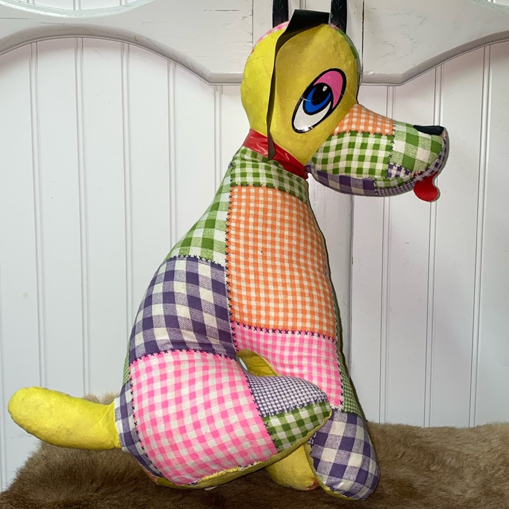 60s Patchwork Stuffed Animal Dog Vintage